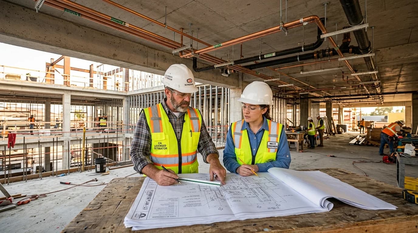 Commercial plumbing construction and estimating in California with seismic sway bracing and Title 24 compliance
