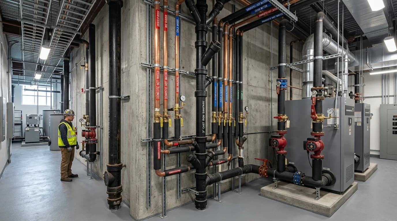 Commercial plumbing infrastructure takeoff across multiple building sectors