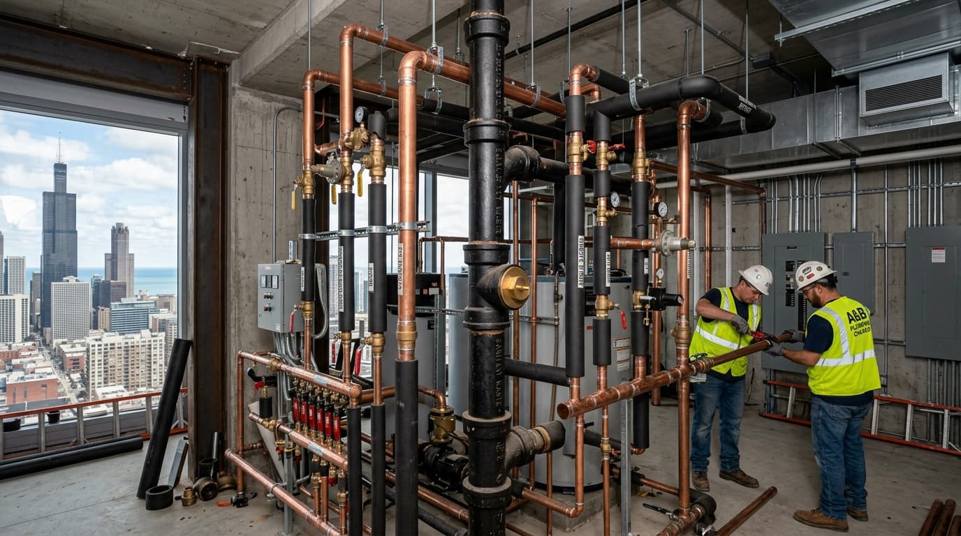 Commercial plumbing riser installation and utility piping takeoff in Chicago Illinois